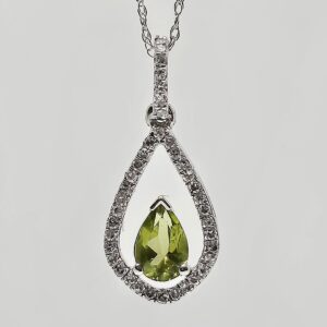 10k Peridot and .17ctw Diamond Halo Necklace
