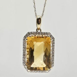 14k 6.5ct Citrine and .20ctw Diamond Halo Necklace