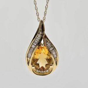 14k 2ct Citrine and .10ctw Diamond Necklace