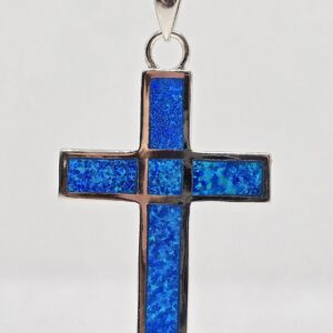 Sterling Silver (925) Double-Sided Opal Cross Necklace