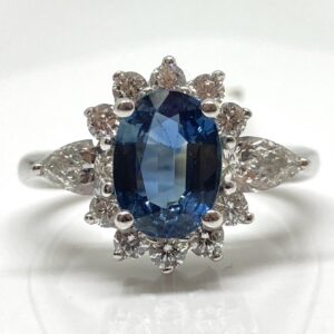 14k 2ct Cornflower Blue Sapphire and Diamond Ring