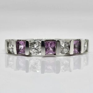 14kw Pink Sapphire and Diamond Bar Set Band