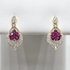 14k .38ctw Ruby and .16ctw Diamond Milgrain Drop Earrings