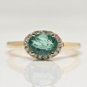 14k East to West .75ct Emerald and Diamond Halo Ring