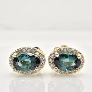 14k .78ctw Green Tourmaline and Diamond Halo Earrings