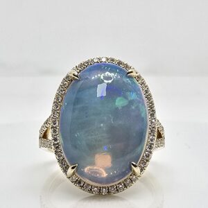 14k 6ct Ethiopian Opal and Diamond Halo Ring
