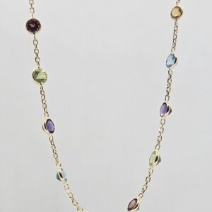 14k Multi-Color Gemstone Bezel Necklace