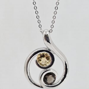 Sterling Silver .89ct Citrine and .84ct Smokey Quartz Necklace