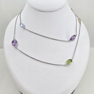 Sterling Silver Multi-Color Gemstone Never-Ending Necklace