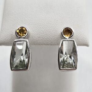Sterling Silver 6.38ctw Green Amethyst and Citrine Earrings