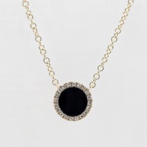 14k .31ct Onyx and Diamond Station Necklace