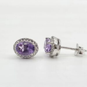 925 Amethyst Halo Earrings