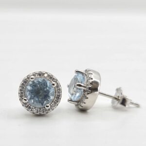 925 Blue Topaz Halo Earrings