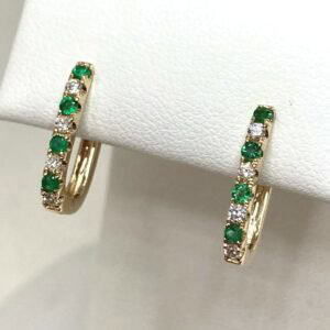 14K Yellow gold Diamond and Emerald Earrings