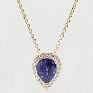 14k 1.43ct Sapphire and Diamond Halo Necklace
