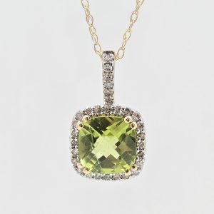 10k .85ct Peridot and Diamond Halo Necklace