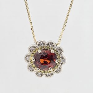 Custom 14k 3.68ct Spessartite Garnet and Diamond Necklace