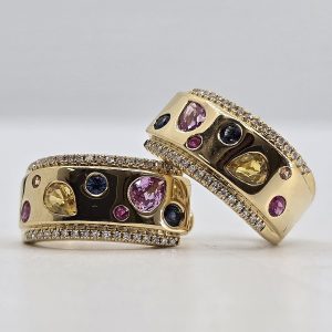 14k 1.15ctw Multi-Colored Sapphire Huggies
