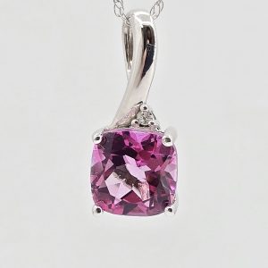 14k 1ct Pink Tourmaline and Diamond Necklace