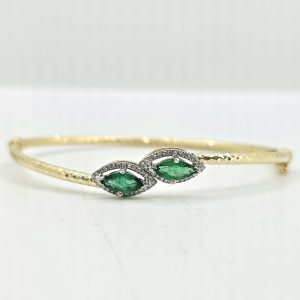 Custom 14k Emerald and Diamond Bangle