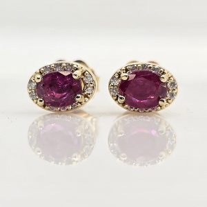14k Ruby and Diamond Halo Earrings