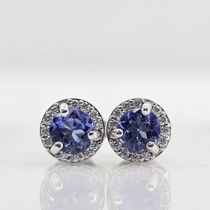 14k .54ctw Tanzanite and Diamond Halo Studs