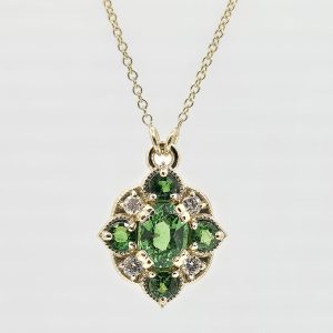 Custom 14k .84ct Tsavorite and Diamond Necklace