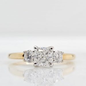 14k .60ct Cushion Diamond Three Stone Engagement Ring
