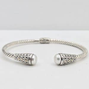 Sterling Silver 18k Pearl Bangle