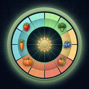 train@game Interaktiver Saisonkalender App-Icon als runder Jahreskreis mit heimischem Obst und Gemüse