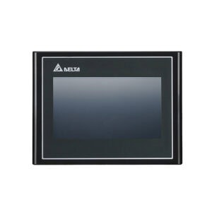 Delta DOP-103BQ HMI with a 4.3-inch touchscreen for industrial automation control.