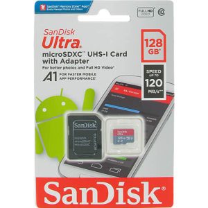 SanDisk Tarjeta de Memoria Ultra MicroSDXC con Adaptador 120 mb-s SDSQUA4-128G-GN6MA