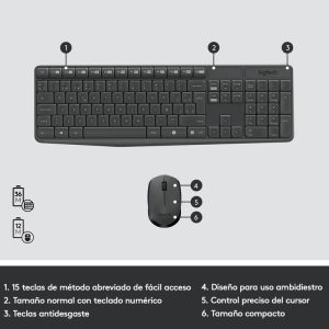 Kit de Teclado y mouse inalambrico Logitech MK235 Español color negro