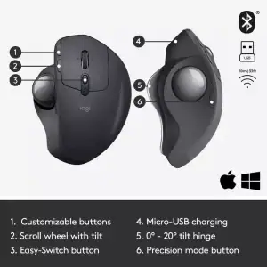 Mouse Logitech Mx Ergo Trackball Inalambrico Bluetooth Y Usb