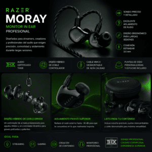 Razer Moray Monitor In Ear Ergonómico THX para Streaming Conexión 3.5 mm