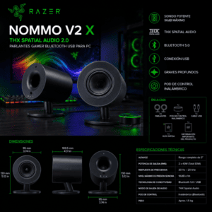 Razer Nommo V2 X THX Spatial Audio 2.0 Parlantes Gamer Bluetooth USB para PC