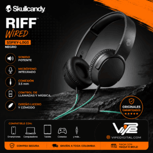 Audífonos Skullcandy Riff Wired Negro con Micrófono