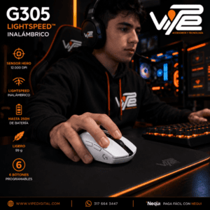 Mouse Gamer Logitech G305 LIGHTSPEED Inalámbrico HERO 12000 DPI Blanco 6 Botones Programables PC Mac