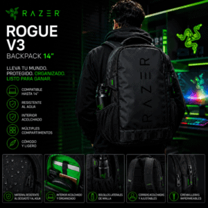 Razer Morral Rogue V3 14 Pulgadas Backpack Negro Resistente al Agua para Laptop RC81-03630101-0000