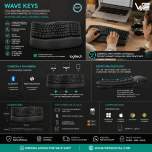 Teclado Inalámbrico Logitech Wave Keys Ergonómico Bluetooth y Receptor USB Grafito