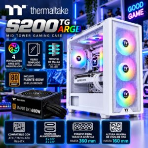 Chasis Thermaltake S200 TG ARGB Snow 4 Fans 650W 80 Plus Bronze Blanco CA-3X2-65M6WU-00-02