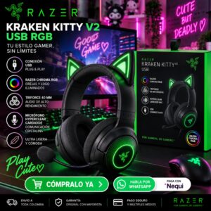 Diadema Gamer Razer Kraken Kitty V2 USB RGB Negra