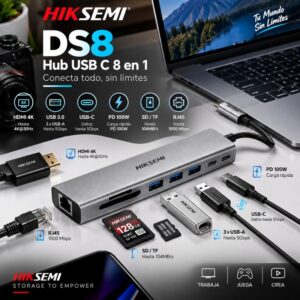 Hub USB C Hiksemi DS8 8 en 1 HDMI 4K PD 100W