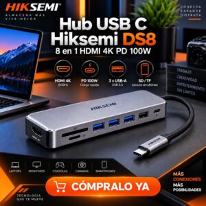 Hub USB C Hiksemi DS8 8 en 1 HDMI 4K PD 100W