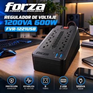 Regulador de Voltaje Forza 1200VA 600W FVR-1221USB