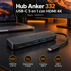 Hub Anker 332 USB-C 5 en 1 con HDMI 4K Negro A8355H11