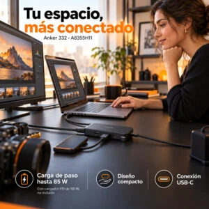 Hub Anker 332 USB-C 5 en 1 con HDMI 4K Negro A8355H11