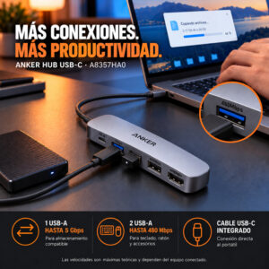 Hub Anker USB-C 5 en 1 con HDMI 4K Gris A8357HA0