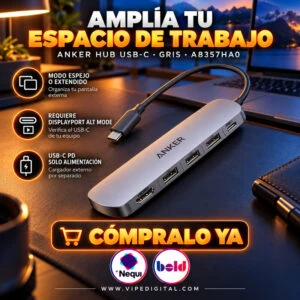 Hub Anker USB-C 5 en 1 con HDMI 4K Gris A8357HA0