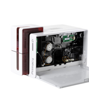 Fast and reliable, the Evolis Primacy single-sided ID card printer can print up to 210 full-color cards per hour.